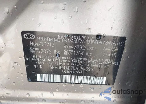 2013 Hyundai Elantra Limited из США, поврежденный, VIN 5NPDH4AE7DH254096